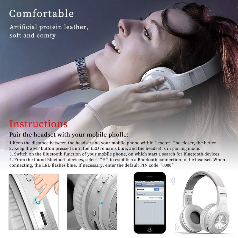 Bluedio HT Turbine Wireless Bluetooth 5.0 Stereo Headphones with Mic (White) - Image 5
