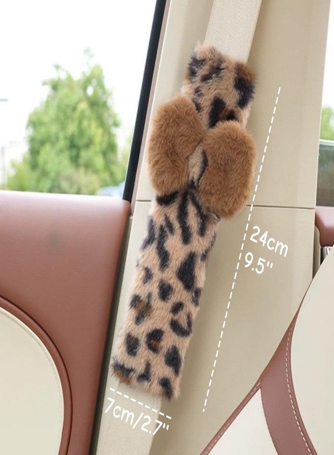 Zigihos 2 PCS Leopard Bow Seat Belt Cover Pad, Seatbelt Covers for Women Adults, Plush Soft Seatbelt Cushion, Car Seat Strap Pads (Style A) - Image 2