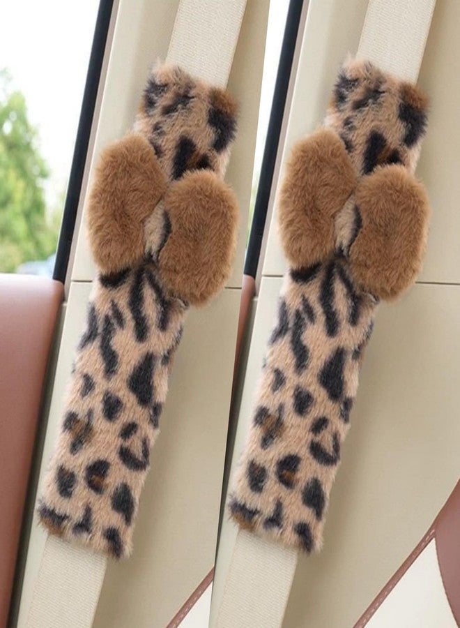 Zigihos 2 PCS Leopard Bow Seat Belt Cover Pad, Seatbelt Covers for Women Adults, Plush Soft Seatbelt Cushion, Car Seat Strap Pads (Style A) - Image 1