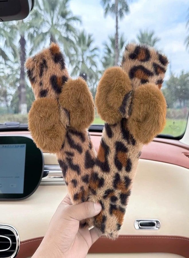 Zigihos 2 PCS Leopard Bow Seat Belt Cover Pad, Seatbelt Covers for Women Adults, Plush Soft Seatbelt Cushion, Car Seat Strap Pads (Style A) - Image 5