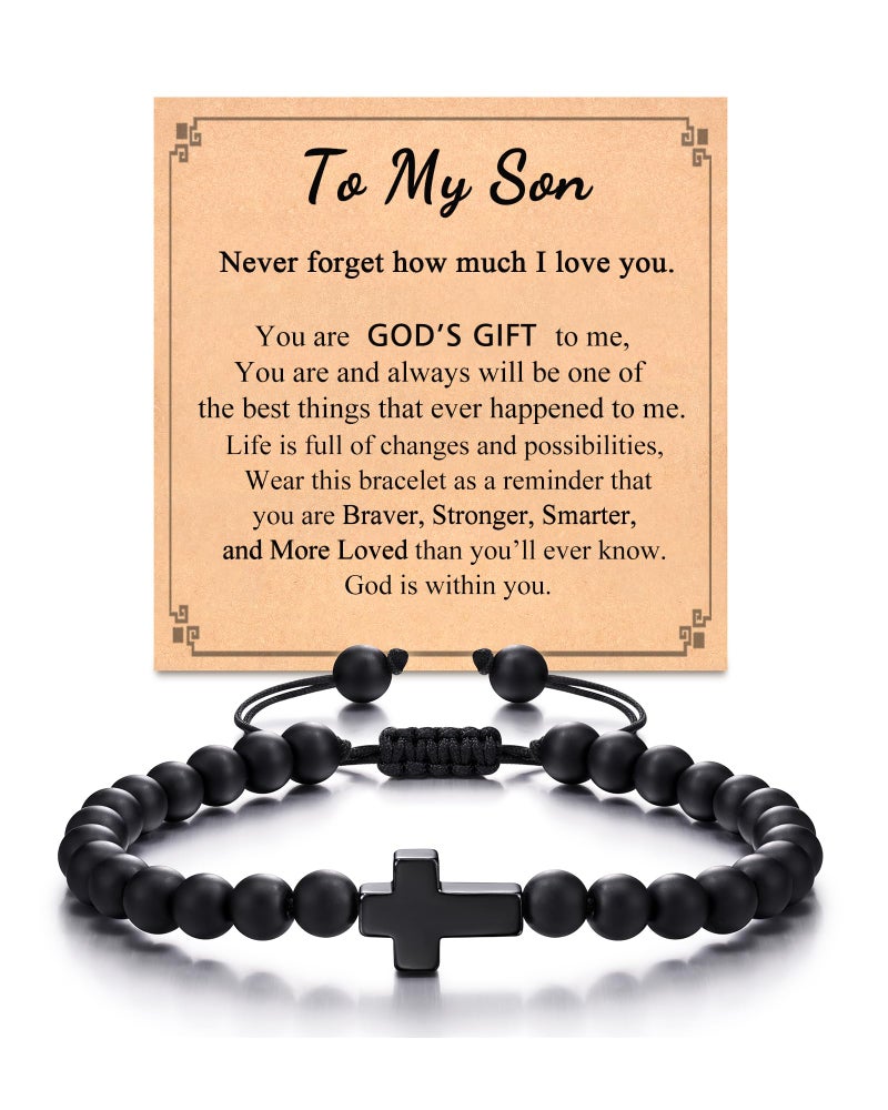 Tarsus to My Son Bracelet from Mom, Son Gifts from Mom, Cross Bracelet for Men Teenage Christian Birthday Easter Christmas Valentines Stuffers for Young Men Teen Gifts - Image 1