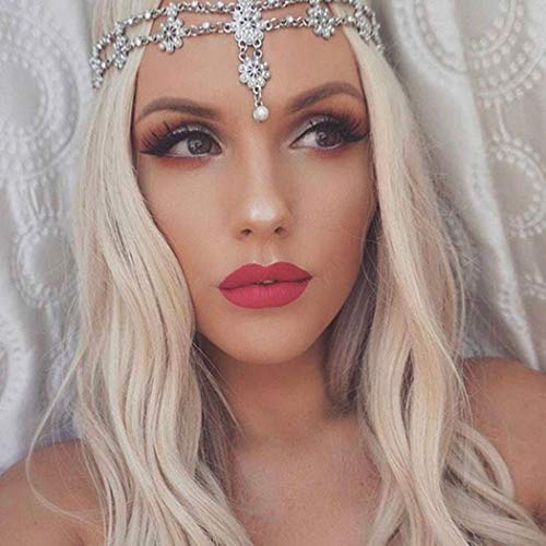Unsutuo Hair Jewelry Head Chain Wedding Bohemian Floral Headband Elastic for Women(Silver) - Image 2