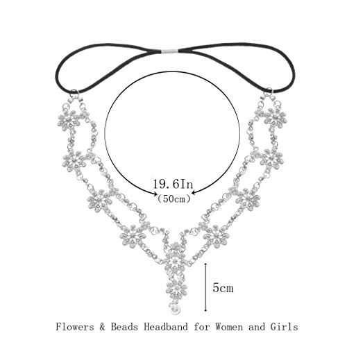 Unsutuo Hair Jewelry Head Chain Wedding Bohemian Floral Headband Elastic for Women(Silver) - Image 4
