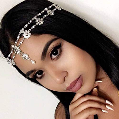 Unsutuo Hair Jewelry Head Chain Wedding Bohemian Floral Headband Elastic for Women(Silver) - Image 1