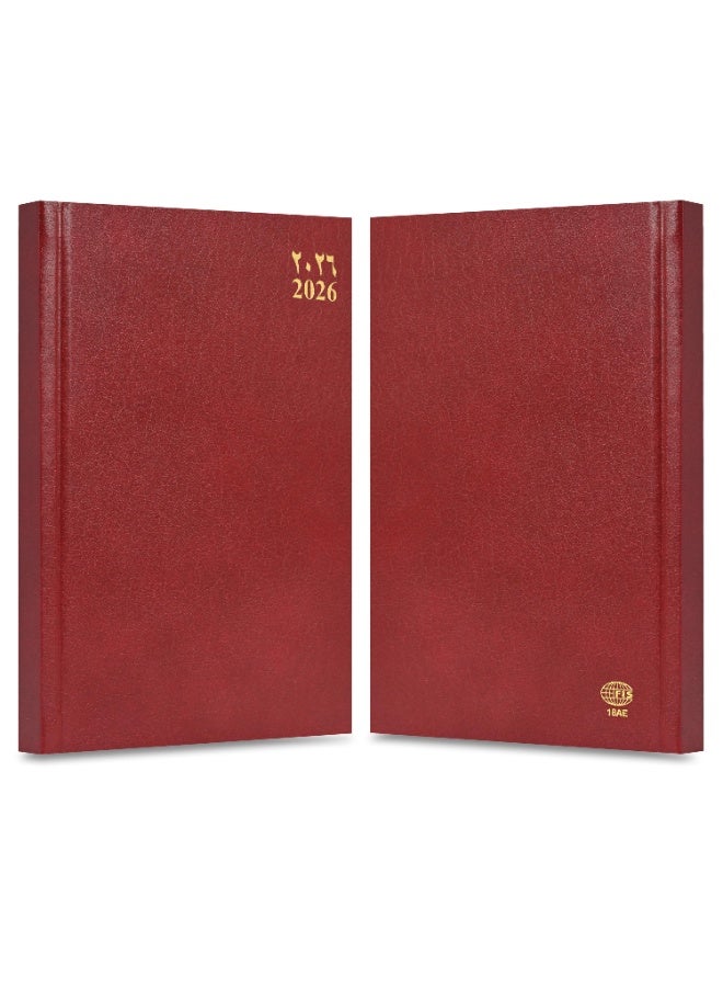 FIS 2026 A5 Diary, 148x210mm Size, 1 Side Padded Vinyl Cover, 1 Day a Page Format, 60gsm White Paper, English/Arabic, Maroon Cover-FSDI18AE26MR - Image 3