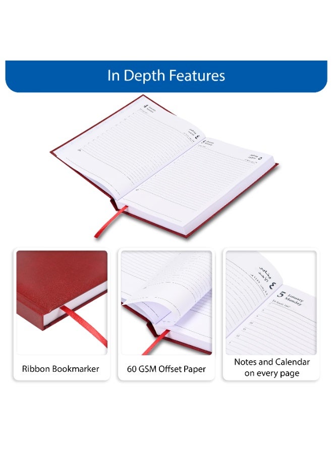 FIS 2026 A5 Diary, 148x210mm Size, 1 Side Padded Vinyl Cover, 1 Day a Page Format, 60gsm White Paper, English/Arabic, Maroon Cover-FSDI18AE26MR - Image 5