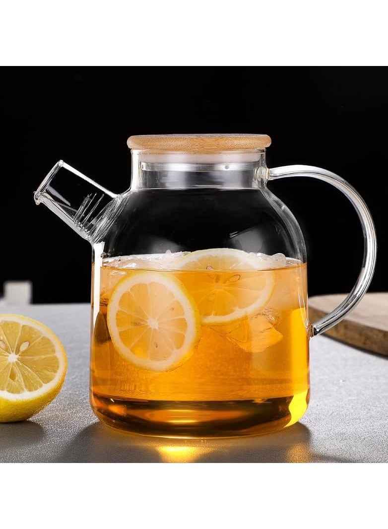 Glass Teapot Stovetop Microwave Safe Heat Resistant Glass Borosilicate Teapot Glass Kettle with Removable Filter Spout for Loose Leaf Tea Blooming Tea (1.6L-Bamboo Cover) - Image 4