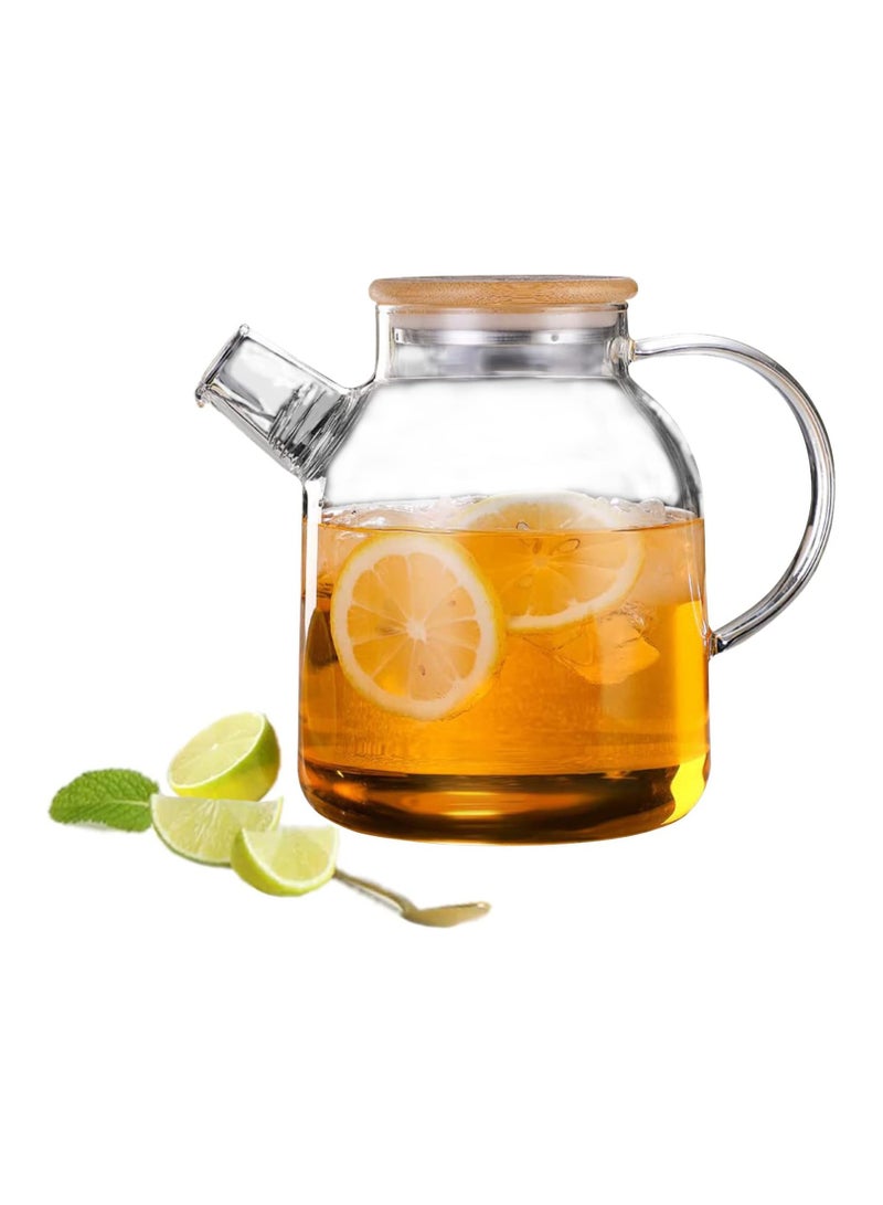 Glass Teapot Stovetop Microwave Safe Heat Resistant Glass Borosilicate Teapot Glass Kettle with Removable Filter Spout for Loose Leaf Tea Blooming Tea (1.6L-Bamboo Cover) - Image 1