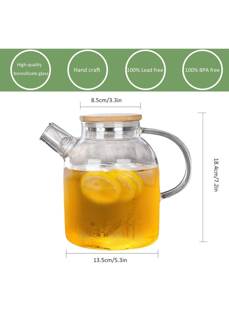 Glass Teapot Stovetop Microwave Safe Heat Resistant Glass Borosilicate Teapot Glass Kettle with Removable Filter Spout for Loose Leaf Tea Blooming Tea (1.6L-Bamboo Cover) - Image 2