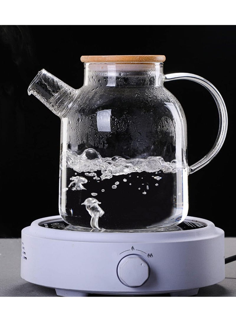 Glass Teapot Stovetop Microwave Safe Heat Resistant Glass Borosilicate Teapot Glass Kettle with Removable Filter Spout for Loose Leaf Tea Blooming Tea (1.6L-Bamboo Cover) - Image 5