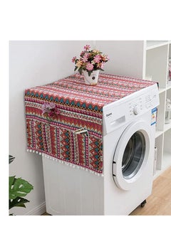Y&D Refrigerator Dust-Proof Cover Cotton Washing Machine Waterproof Cover with Side Storage Bags Multi-Purpose Top Covers Universal Cloth for Home and Kitchen (Red)  - Image 3