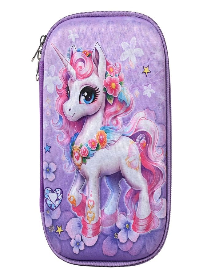 SUBADIKA 3D Unicorn Embossed Cover Pencil Case Compartments, Pencil Pouch, Kids, Pencil Box, School Supply, Students, Stationery Box, Cosmetic Zip Pouch Bag (1 Unit, Canvas, Multicolor) - Image 1