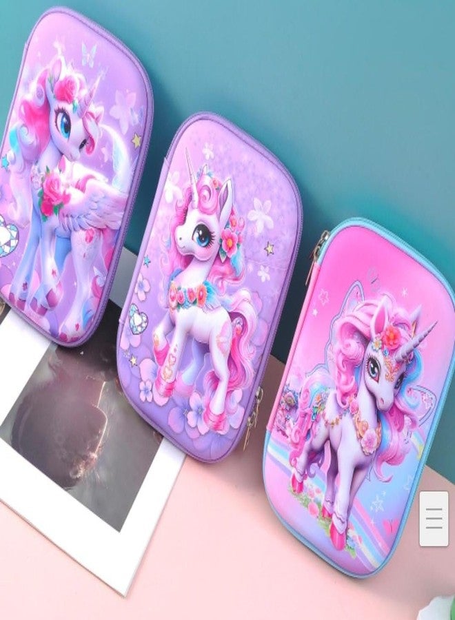 SUBADIKA 3D Unicorn Embossed Cover Pencil Case Compartments, Pencil Pouch, Kids, Pencil Box, School Supply, Students, Stationery Box, Cosmetic Zip Pouch Bag (1 Unit, Canvas, Multicolor) - Image 2