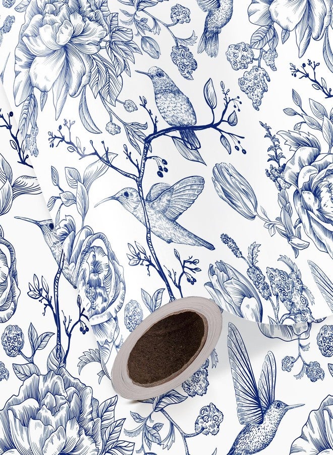 WRAPAHOLIC Blue Floral Wrapping Paper Roll - Mini Roll - 17 Inch x 16.5 Feet - Blue and White Bird Wrapping Paper for Wedding, Bridal Shower, Birthday, Baby Shower - Image 1