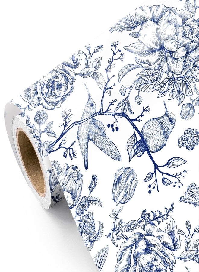WRAPAHOLIC Blue Floral Wrapping Paper Roll - Mini Roll - 17 Inch x 16.5 Feet - Blue and White Bird Wrapping Paper for Wedding, Bridal Shower, Birthday, Baby Shower - Image 2