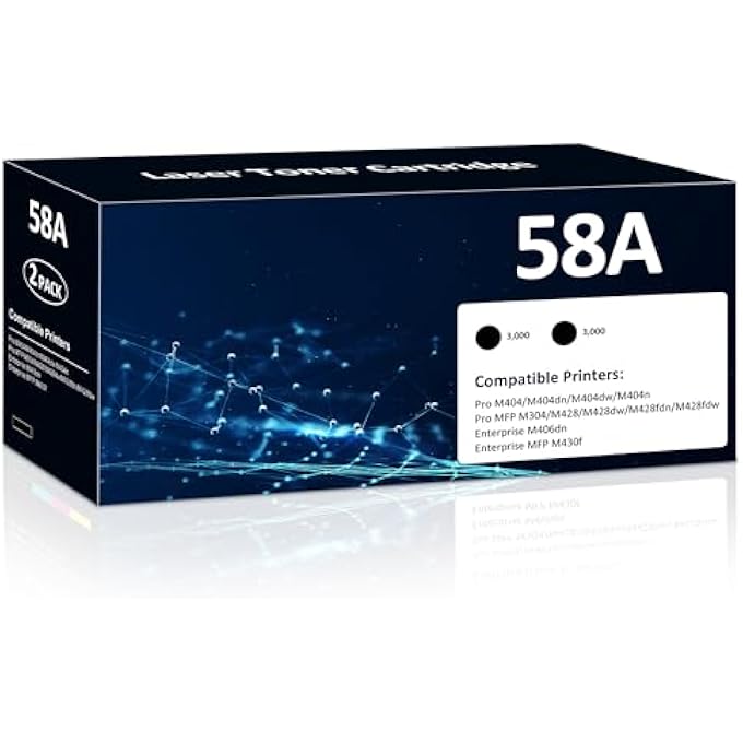 58A CF258A TONER CARTRIDGE 2 BLACK COMPATIBLE FOR HP-58A CF258A 58X CF258X TONER CARTRIDGE WORK WITH LASER JET PRO M404N M404DN M404DW M304 MFP M428DW M428FDN M428FDW M406 ENTER PRISE M406DN MFP M430F - Image 2