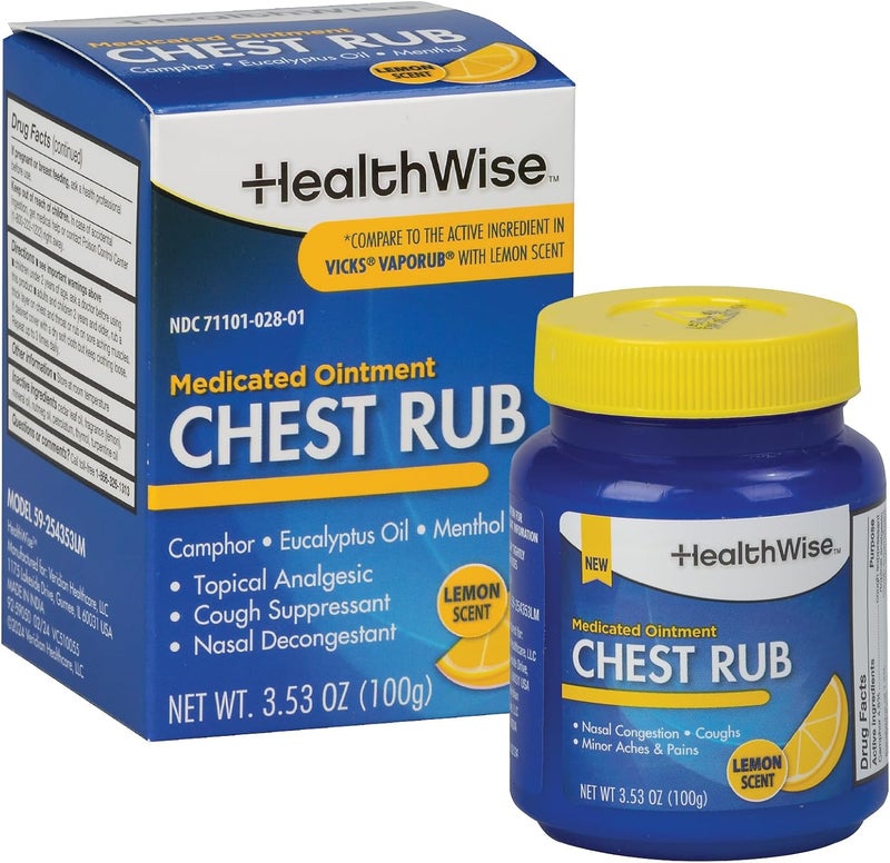 HealthWise مرهم صدر طبي برائحة الليمون المنعشة مثبط للسعال يخفف من احتقان الأنف يخفف من الآلام والانزعاجات الطفيفة 353 أونصة - Image 1