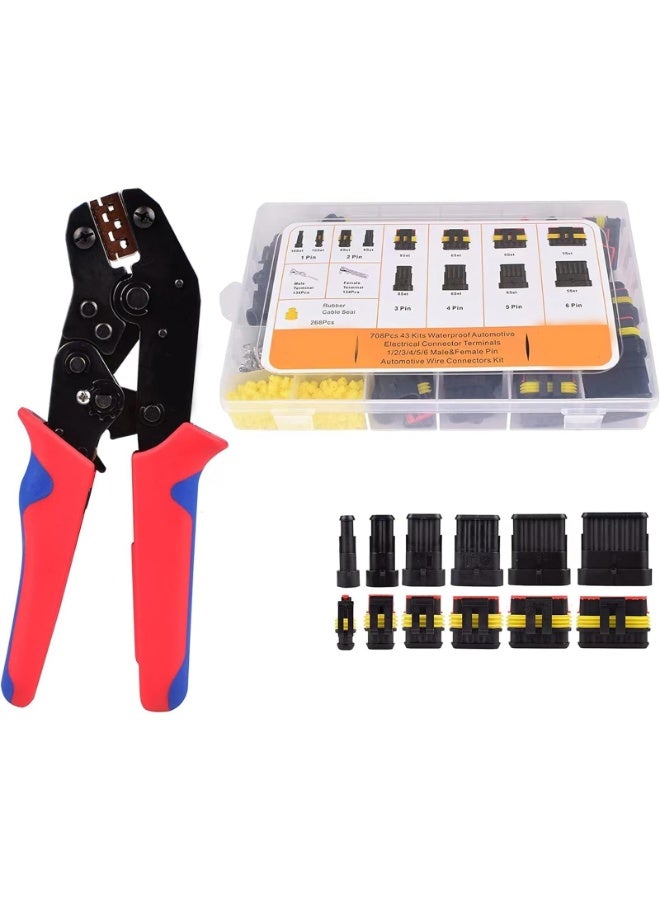 Generic 708PCS Automotive Waterproof Car Electrical Wire Connectors Plug Kit, 1/2/3/4/5/6 Male and Female Pin Connectors for Motorcycle, Truck, Car, Boats, Scooter  - Image 1