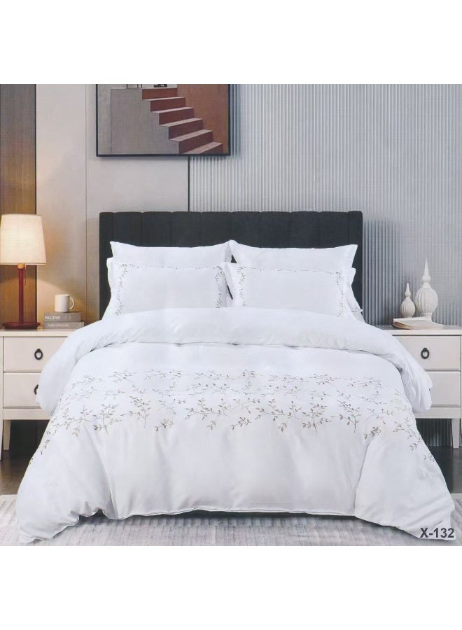 طقم لحاف مقاس كينج، 6 قطع، تصميم مطرز، لحاف مقاس 220x240 سم، شرشف مطاطي مقاس 200x200 سم، غطاء وسادة مقاس 50x75 سم