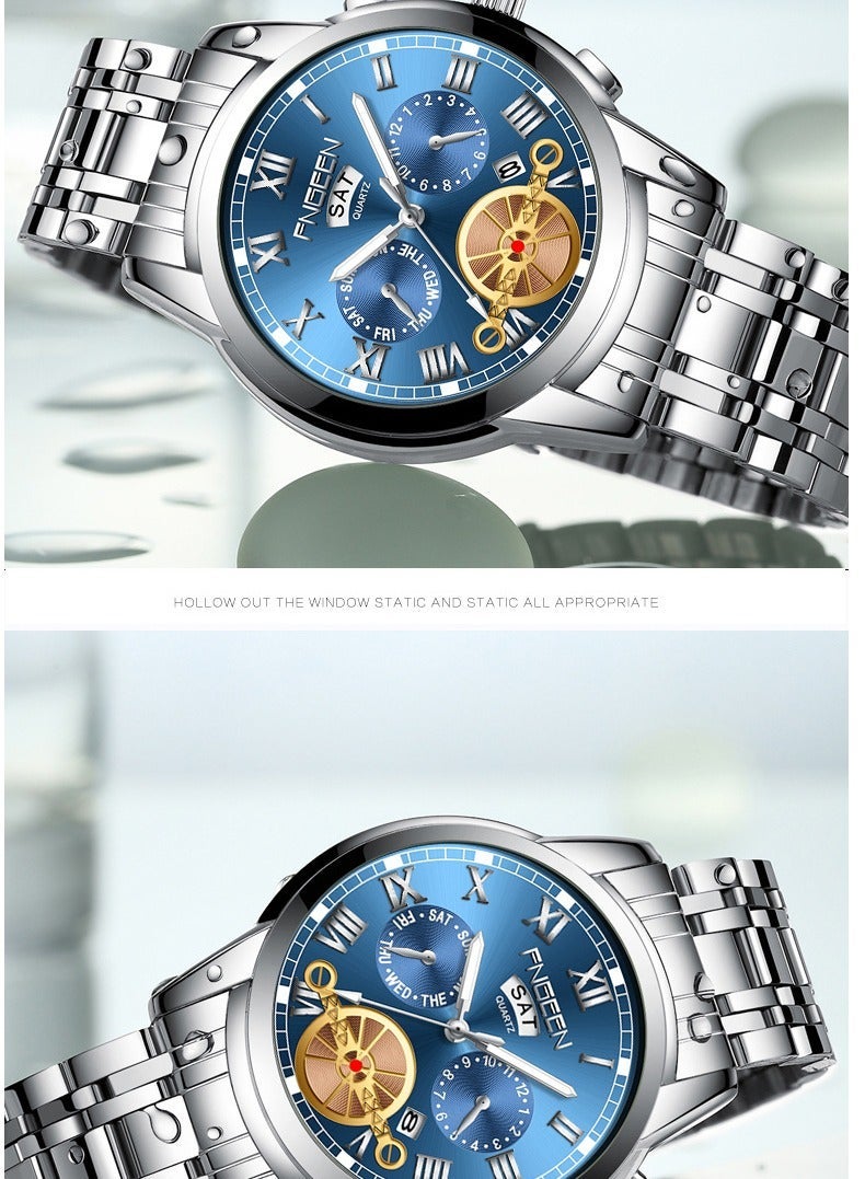 فنجين فجين رجال الساعات أعلى العلامة التجارية الفاخرة أزياء الكوارتز الرجال ووتش التقويم للماء الذهب الصلب الأعمال ساعة اليد - Image 3