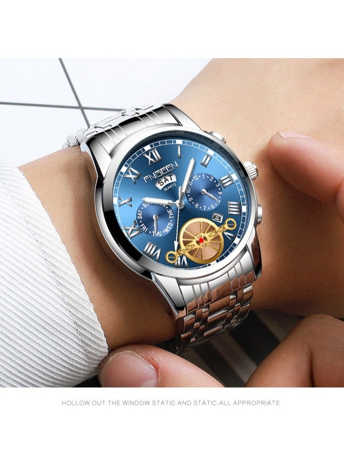 فنجين فجين رجال الساعات أعلى العلامة التجارية الفاخرة أزياء الكوارتز الرجال ووتش التقويم للماء الذهب الصلب الأعمال ساعة اليد - Image 4