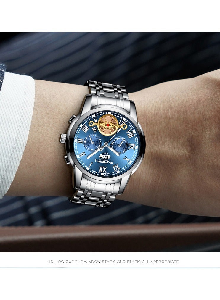 فنجين فجين رجال الساعات أعلى العلامة التجارية الفاخرة أزياء الكوارتز الرجال ووتش التقويم للماء الذهب الصلب الأعمال ساعة اليد - Image 5