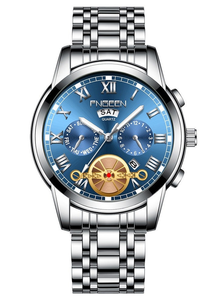 فنجين فجين رجال الساعات أعلى العلامة التجارية الفاخرة أزياء الكوارتز الرجال ووتش التقويم للماء الذهب الصلب الأعمال ساعة اليد - Image 2
