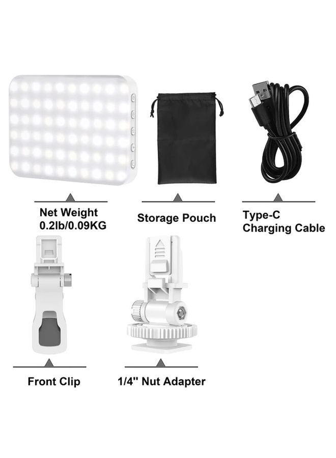 White Portable 60 LED Selfie Light 2200Mah Rechargeable Battery Clip On Design CRI 97 Plus Three Lighting Modes For Photography Makeup Video Calls - Image 1