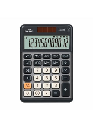 آلة حاسبة مكتبية دولفين CX-160 – شاشة LCD كبيرة 12 رقم، مراجعة وتصحيح 112 خطوة، طاقة مزدوجة شمسية وبطارية، وظائف الذاكرة، آلة حاسبة للمكتب والمدرسة والمنزل