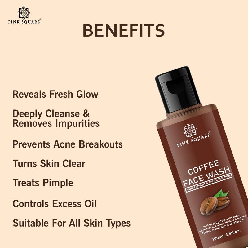 Pink Square Coffee Face Wash For Glowing Skin for MenWomen Long Lasting Refreshment Deep Cleanser Blackheads Removal Acne Treatment Paraben  Sulphate Free Pack of 2 of 200ml - Image 4