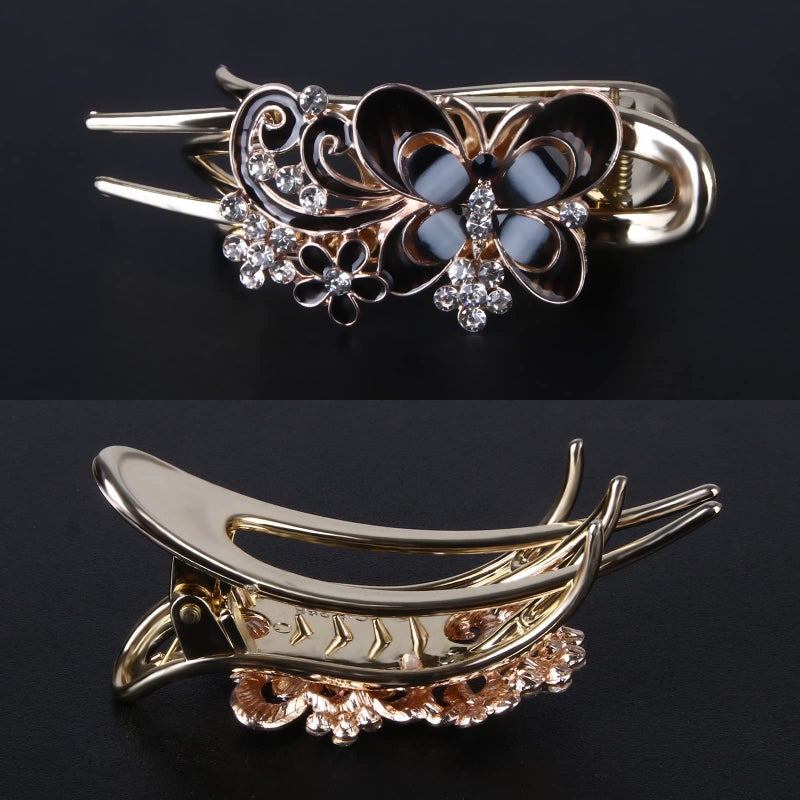 CROWN GUIDE Hair Clip, Sparkling Crystal Stone Braided Hair Clips with Rhinestone Butterfly and Flower Design, Large Size, Thick Long Decorative Hair Accessories for Women/Girls - Image 4