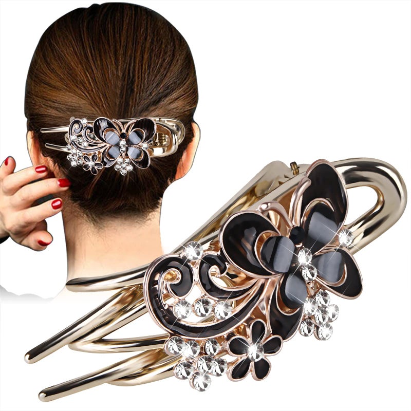 CROWN GUIDE Hair Clip, Sparkling Crystal Stone Braided Hair Clips with Rhinestone Butterfly and Flower Design, Large Size, Thick Long Decorative Hair Accessories for Women/Girls - Image 1