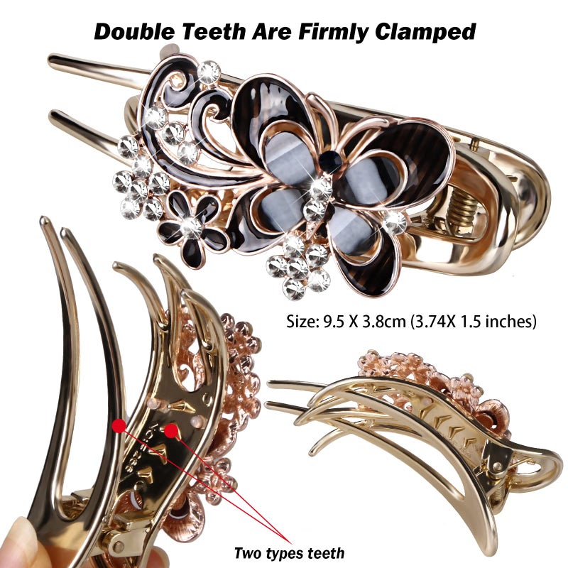 CROWN GUIDE Hair Clip, Sparkling Crystal Stone Braided Hair Clips with Rhinestone Butterfly and Flower Design, Large Size, Thick Long Decorative Hair Accessories for Women/Girls - Image 3