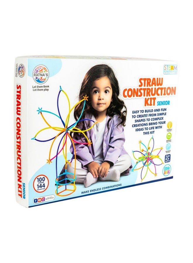 RATNA'S Straw Construction Kit Senior with 100 Straws and 144 Connectors to Connect, Construct & Create Shapes, Objects Toys for Kids 5+ Years - Image 1