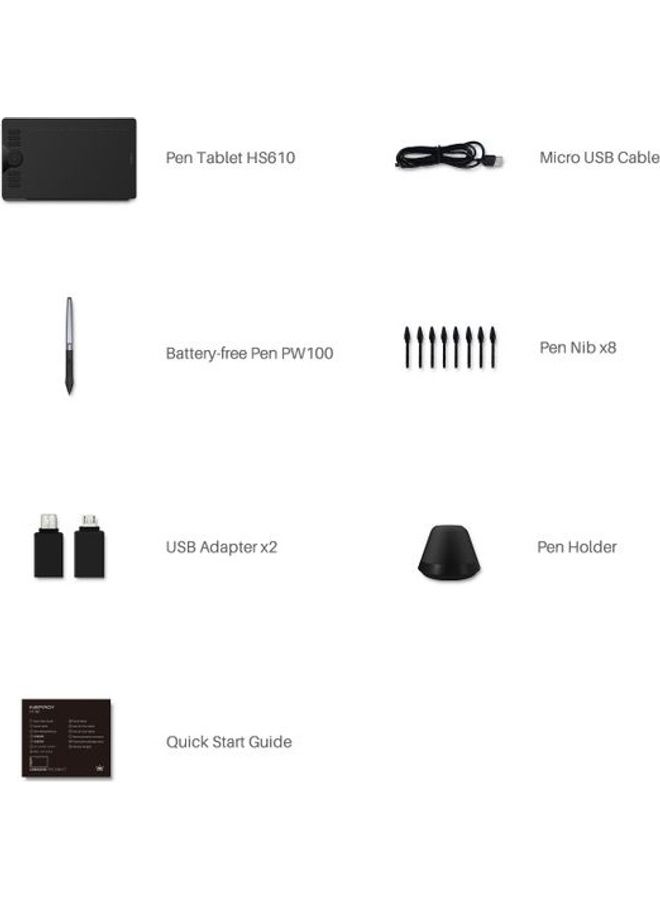HUION HS610 Drawing Tablet Black - Image 2