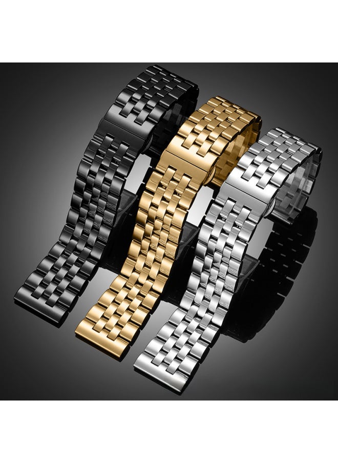 Generic - For Meidu Five Beads Stainless Steel Strap Solid Universal Smart Watch Chain For HuaweiFor SamsungFor AppleAmazon-Color:MD-Black-intelligent Five Beads-Specifications:Universal Flat Head Size 20mm - Image 1