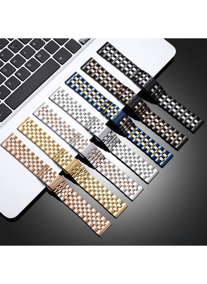 Generic - For Meidu Five Beads Stainless Steel Strap Solid Universal Smart Watch Chain For HuaweiFor SamsungFor AppleAmazon-Color:MD-Black-intelligent Five Beads-Specifications:Universal Flat Head Size 20mm - Image 1