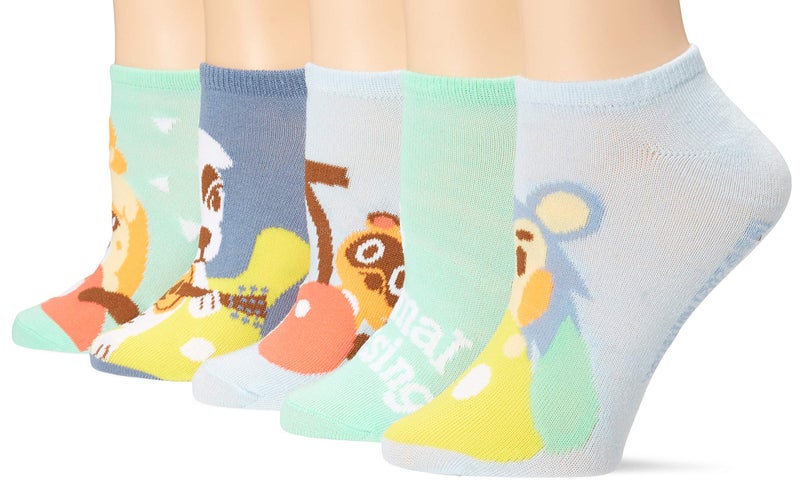 Nintendo womens Animal Crossing 5 Pack No Show Casual Sock, Blue Turq Multi, 9 11 US - Image 1