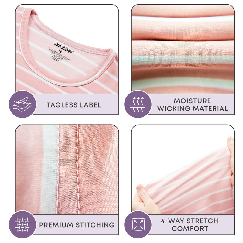 Rocky Thermal Underwear Women Long Johns Womens Thermals Top Bottom Set Fleece Lined Under Wear Clothes Base Layer Thermals, Medium, Pink Striped - Image 3