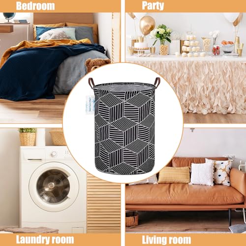 LANGYASHAN Laundry Basket Canvas Fabric Collapsible Organizer Basket for Storage Bin Toy Bins Gift Baskets Bedroom Clothes Children Nursery Hamper (Black diamond) - Image 3