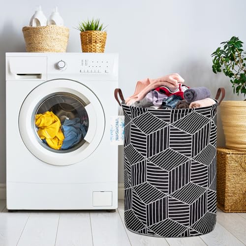 LANGYASHAN Laundry Basket Canvas Fabric Collapsible Organizer Basket for Storage Bin Toy Bins Gift Baskets Bedroom Clothes Children Nursery Hamper (Black diamond) - Image 5
