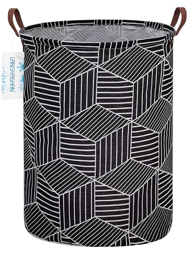 LANGYASHAN Laundry Basket Canvas Fabric Collapsible Organizer Basket for Storage Bin Toy Bins Gift Baskets Bedroom Clothes Children Nursery Hamper (Black diamond) - Image 1
