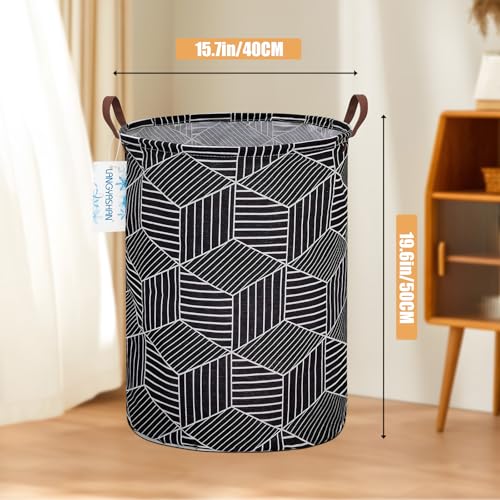 LANGYASHAN Laundry Basket Canvas Fabric Collapsible Organizer Basket for Storage Bin Toy Bins Gift Baskets Bedroom Clothes Children Nursery Hamper (Black diamond) - Image 2