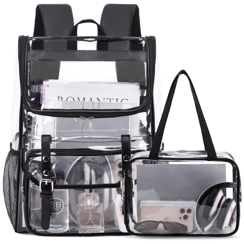 DIGOBAY Clear Backpack with Lunch Bag Set Leather Clear Backpack Heavy Duty Thick PVC Bookbag Large See Through Transparent Backpacks with Support Pad for Women Men College Work Black - Image 2