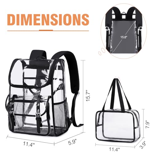 DIGOBAY Clear Backpack with Lunch Bag Set Leather Clear Backpack Heavy Duty Thick PVC Bookbag Large See Through Transparent Backpacks with Support Pad for Women Men College Work Black - Image 3