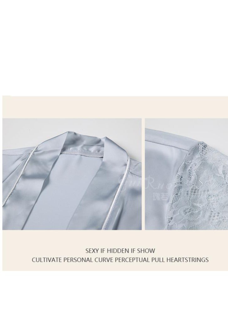 New Satin Lace Chest Cuhion Suspender Nightgown, Women's Lace Up Nightgown, Home Wear Four Piece S - Image 4