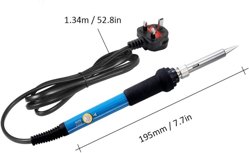 آنسيلف طقم مكواة لحام، مكواة لحام كهربائية من أنسيلف بقوة 60 وات مع إمكانية تعديل درجة حرارة اللحام + مجموعة من 5 رؤوس لحام بديلة - Image 3