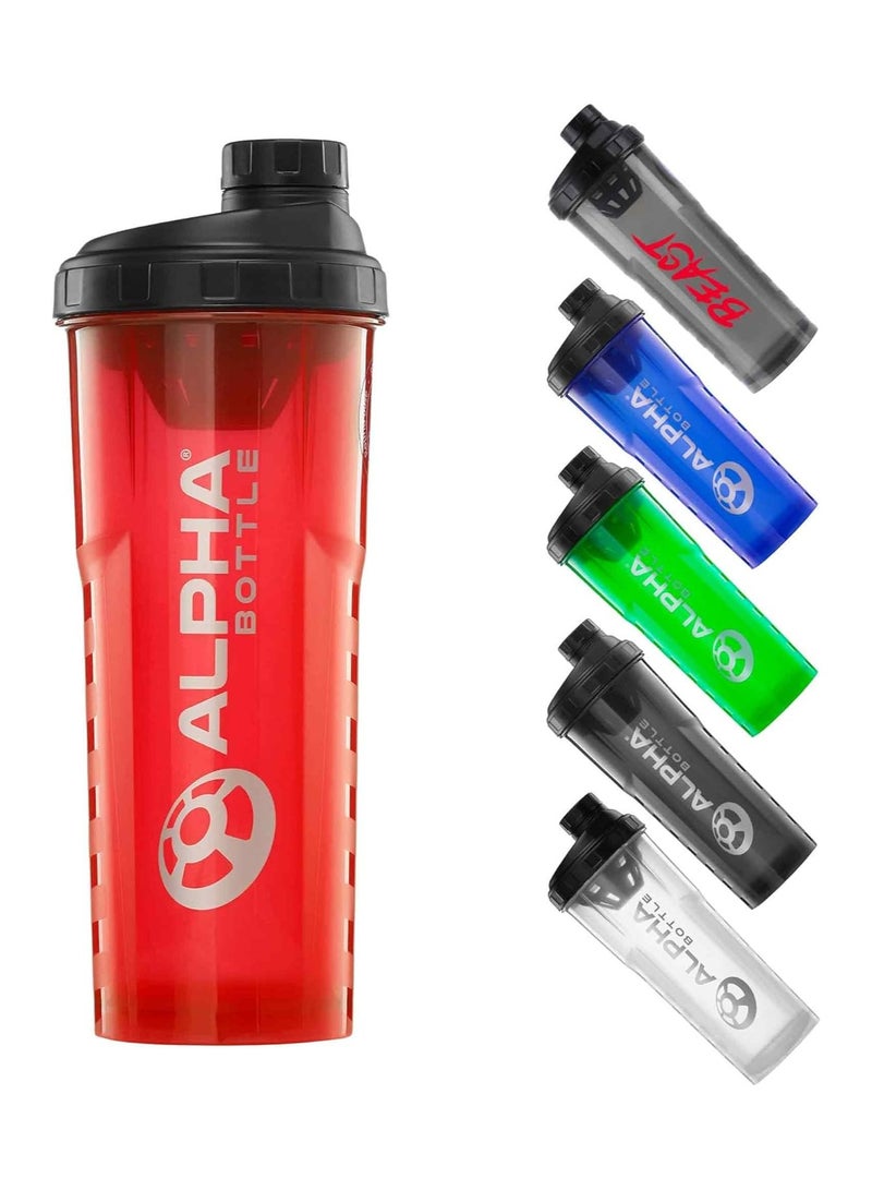 Generic Protein Shaker Bottle | 1000ml Gym Cup | for Protein Powder Shakes & Sports Supplements | Pre Workout Mixer | BPA Free | 1L | red - Image 1