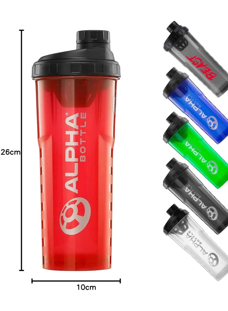 Generic Protein Shaker Bottle | 1000ml Gym Cup | for Protein Powder Shakes & Sports Supplements | Pre Workout Mixer | BPA Free | 1L | red - Image 2