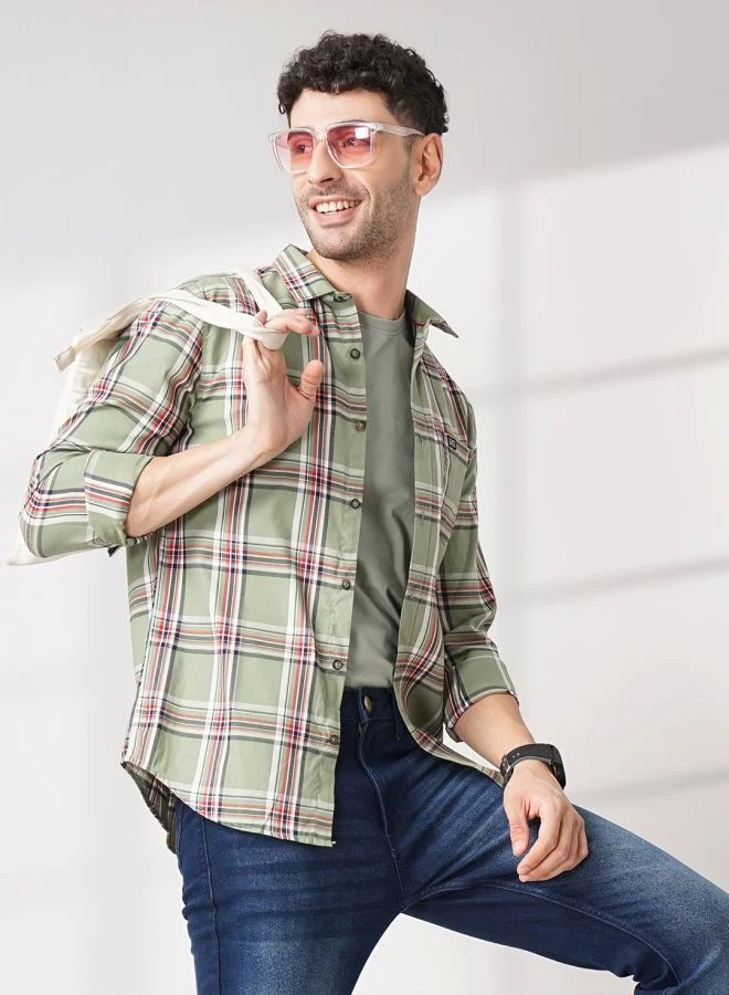 The Indian Garage Co Men Regular Fit Checkered Full Sleeves Cutaway Collar Casual Shirt